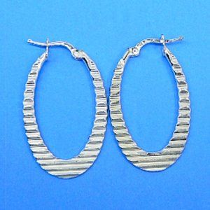 Sterling Silver ruffle Oval Hoop Earrings 1.5"